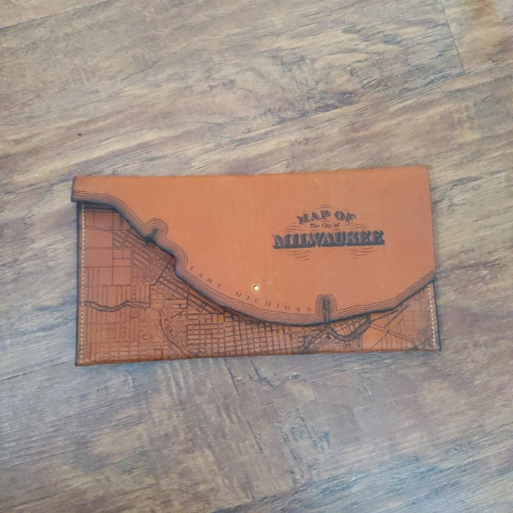Milwaukee Map leather clutch